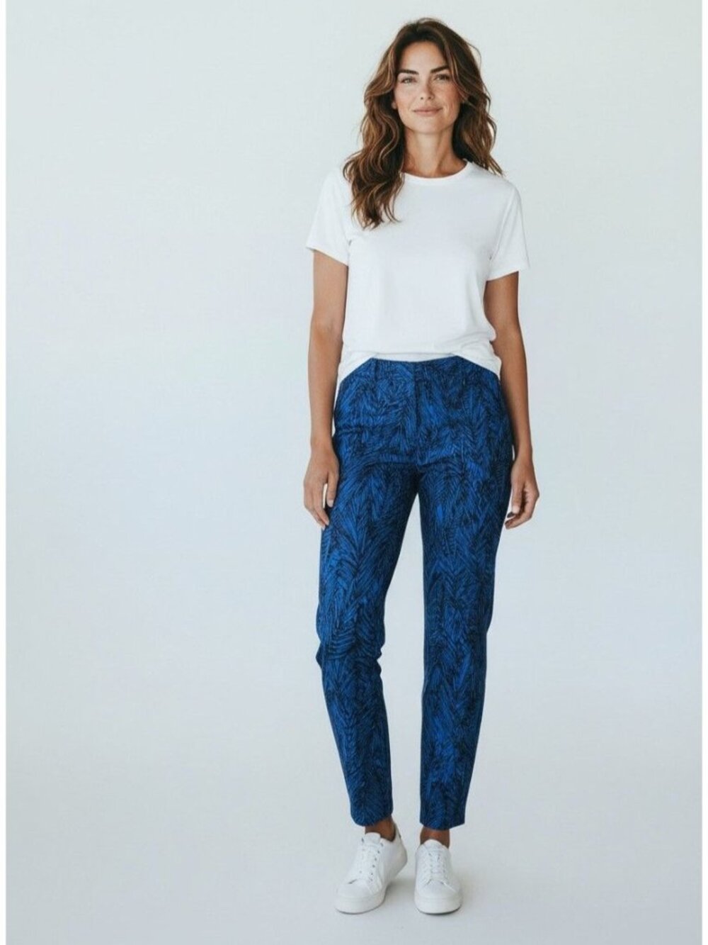 Coldwater Creek Natural Fit‎ Blue Palm Print Ankle Pants Crop Capri Size 6